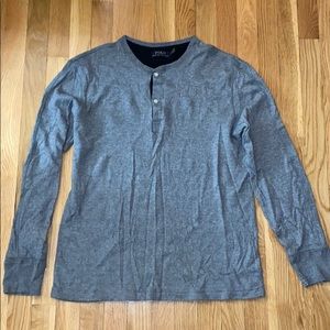 Ralph Lauren Long Sleeve Henley Shirt, Large, Grey
